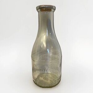 Carnation Milk Raised Lettering Clear Glass Quart Milk Bottle with Cap Vintage